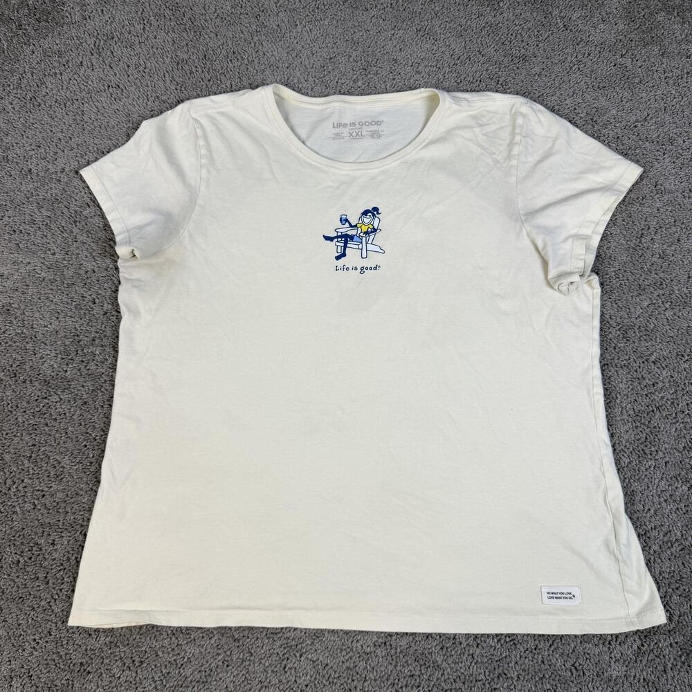 Life Is Good Shirt Womens 2XL White Basic Short Sleeve Crew Neck 100% Cotton